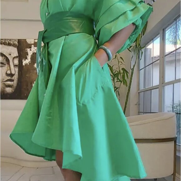 ✨ Swing Into Style – Faux Silk Ruffle Sleeve Dress ✨ - Picture 4 of 4